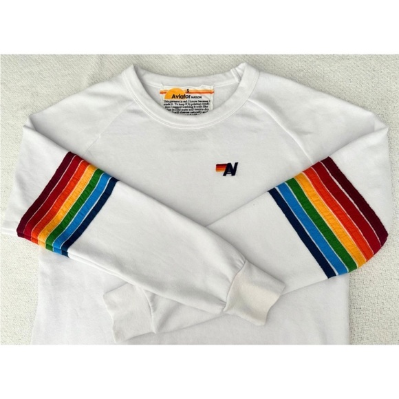 COPY - *READ DESCRIPTION* Aviator Nation Rainbow Stitch Sleeve White S - Picture 5 of 8